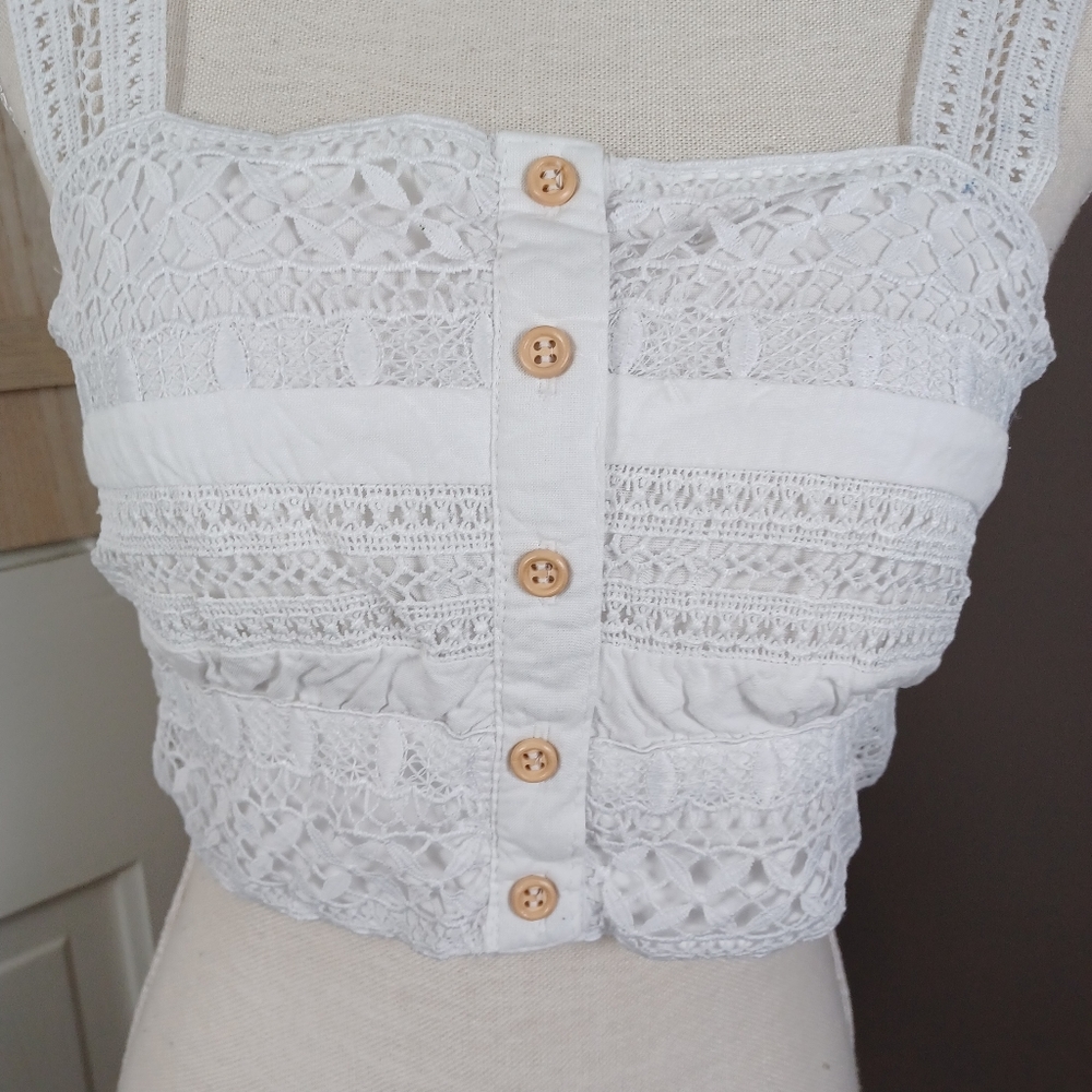 Goa Beachwear By Japna Women Sleeveless Crop Top Large White -Button Accents - Picture 5 of 14